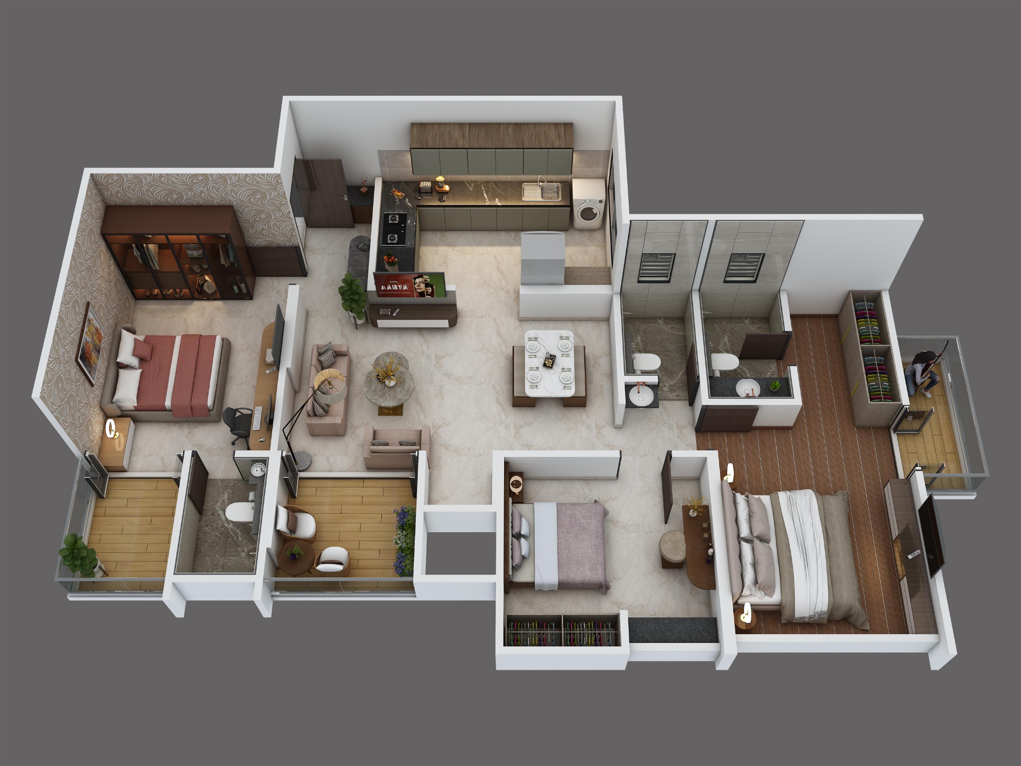 Blurred 3 BHK floor plan preview